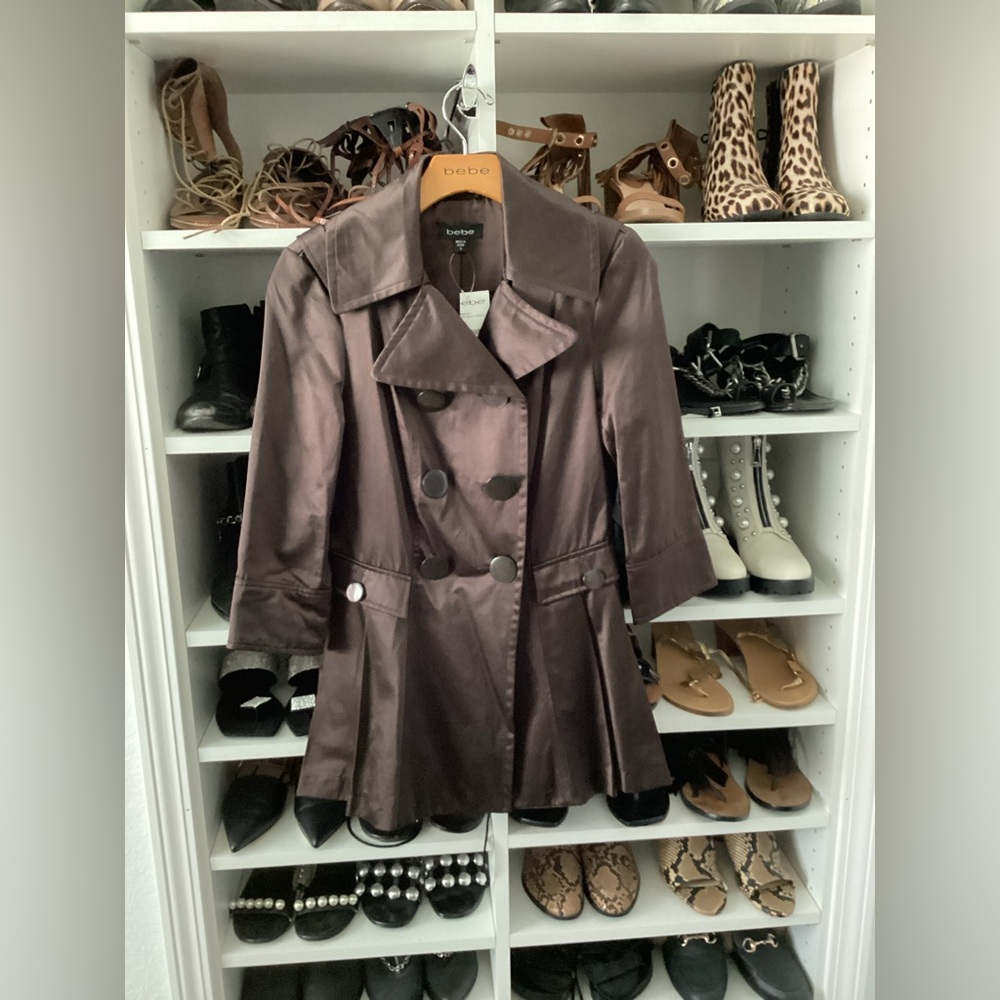 bebe Chocolate Double-Breasted Trench Coat